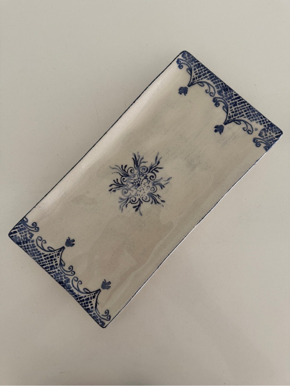 PAPART CERAMICS Hand Painted Rectangular Serving Dish Blue White Made Turkey